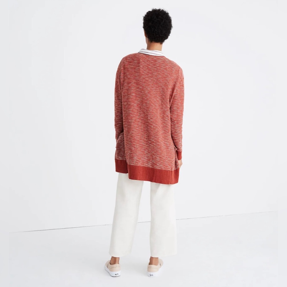 Madewell striped open cardigan sweater small Summer Ryder torch orange brown - Picture 4 of 12
